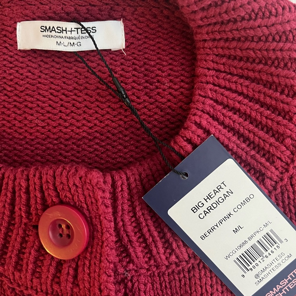 Smash + Tess Berry Pink Big Heart Cardigan. Size M/L BNWT
